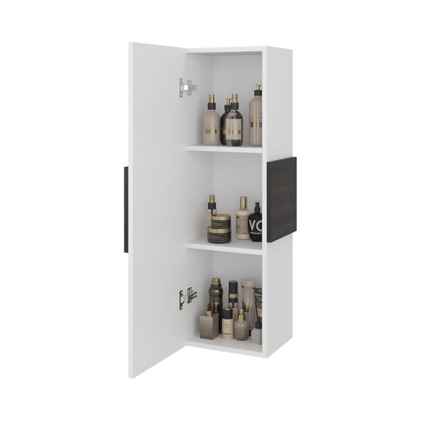 English Elm Magna Tall Narrow Wall Cabinet Three Shelves Melamine Bathroom Storage Organizer White+Walnut B097P474281