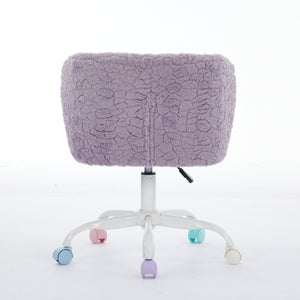 English Elm A&A Plush Faux Fur Office Chair with Ergonomic Wrap Back, Stable Metal Base, Breathable, Cute Wheels Violet W1143P324152