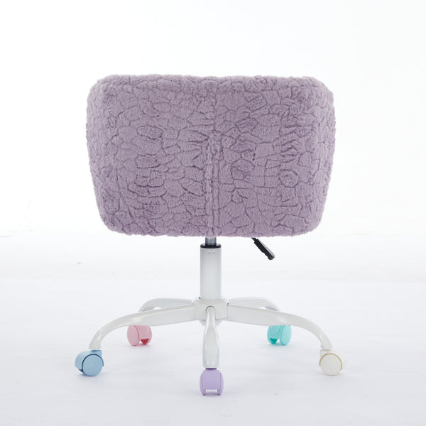 English Elm A&A Plush Faux Fur Office Chair with Ergonomic Wrap Back, Stable Metal Base, Breathable, Cute Wheels Violet W1143P324152