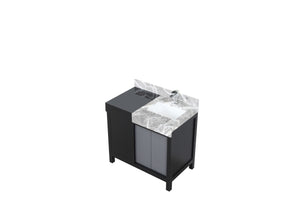 English Elm Black Contemporary Bath Vanity 36" W X 22" D With Castle Grey Marble Top & Chrome Faucet Included B2731P261084