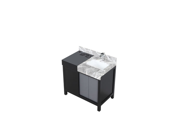 English Elm Black Contemporary Bath Vanity 36" W X 22" D With Castle Grey Marble Top & Chrome Faucet Included B2731P261084
