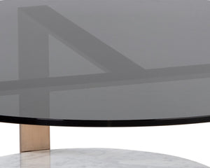 Sunpan MALDINI Contemporary Round Coffee Table with Grey Glass Top & White Marble Base for Modern Living Spaces 108048