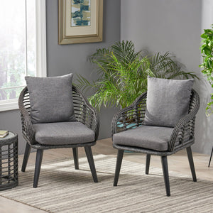 English Elm Christopher Knight Home® - TATIANA Grey Dining Chairs Set of 2 – Aluminum Frame, Woven Polyethylene Rattan, Water‑Resistant Cushions, Lightweight Rust‑Resistant Design 65042.00GRY