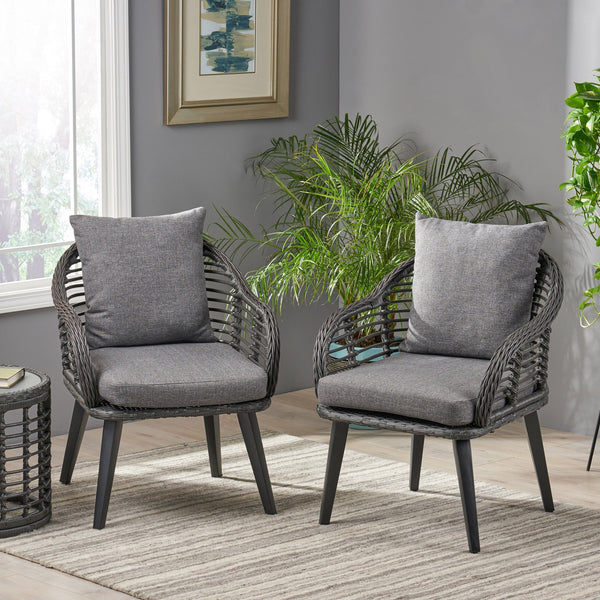 English Elm Christopher Knight Home® - TATIANA Grey Dining Chairs Set of 2 – Aluminum Frame, Woven Polyethylene Rattan, Water‑Resistant Cushions, Lightweight Rust‑Resistant Design 65042.00GRY