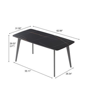 English Elm 62.99" Modern Artificial Stone Dining Table With Black Curved Edge - Seats 6, Sleek Metal Legs W1535S00525