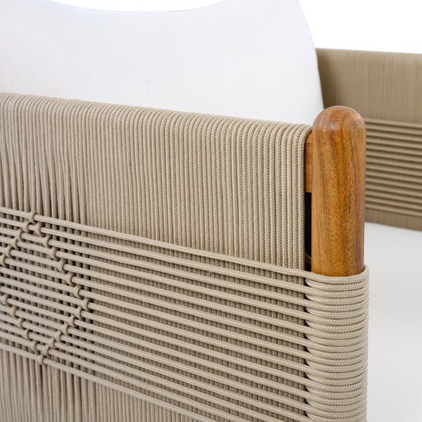 English Elm Outdoor Acacia Wood Patio Club Chair with Diamond Rope Weave and Weather Cushions Beige,Cream,Teak N768P361445T