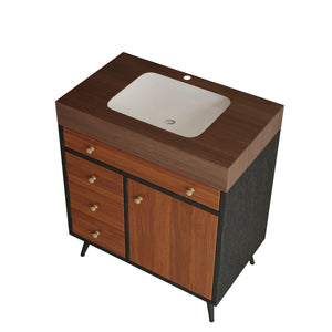 English Elm 29.9" Floating Bathroom Vanity Sintered Stone Top Soft Close Drawers Bronze Gold Hardware Brown,Walnut,White W3136S00045