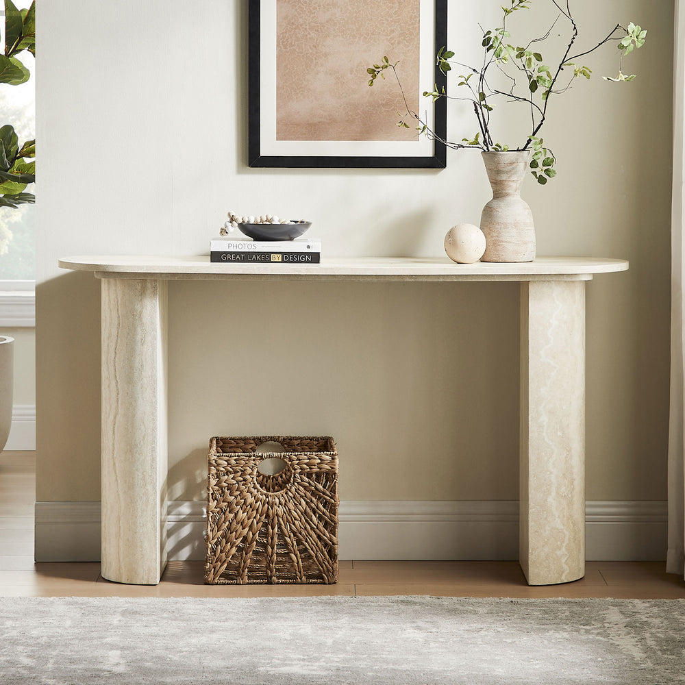 English Elm 55.12 Inch Faux Marble Mdf Console Table Slim Entryway Sofa Surface Modern Style W2582P385334