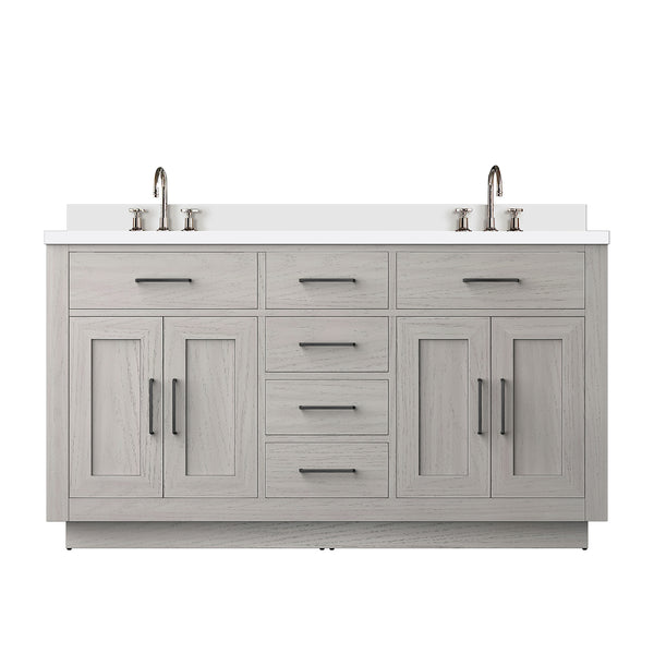 English Elm White Oak Double Bath Vanity 60 in W x 22 in D with Cultured Marble Top, Chrome Faucets, Soft-Close Cabinets B2731P257766