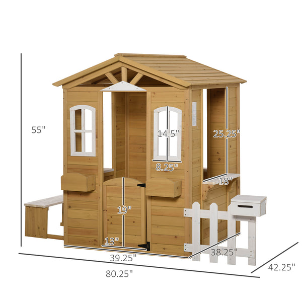 English Elm Outsunny Kids Wooden Backyard Cottage Playhouse with Mailbox Bench and Windows W2225P217338