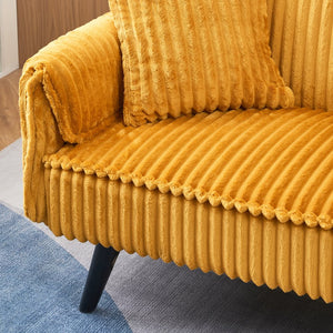 English Elm Minimalist Corduroy Reclining Sofa with Convertible Flat Sleeper and Cup Holder Orange W3356P421778