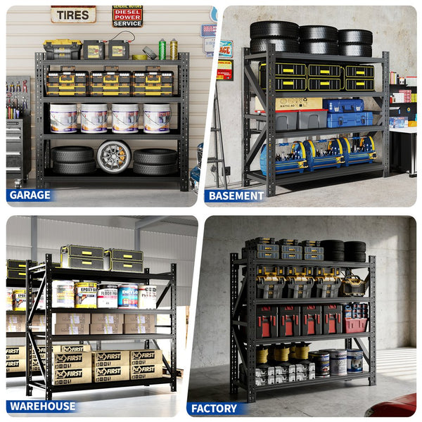 English Elm 5000 Lbs Industrial Steel Garage Shelving Unit with Adjustable Welded Four Shelf Design W2735P457279