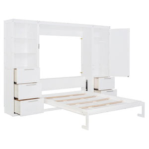 English Elm Queen Murphy Wall Bed with Wardrobe Drawers and Shelves for Studio or Guest Room White LP000865AAK-1
