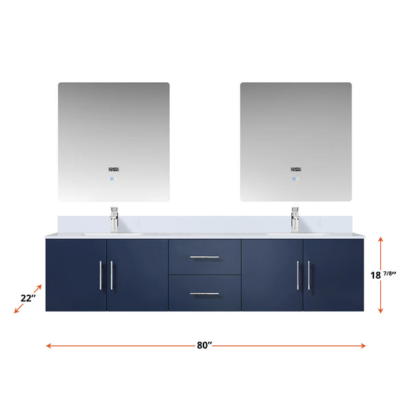 English Elm Navy Double Bath Vanity 80" W x 22" D with Cultured Marble Top, Chrome Faucets & LED Mirrors (30") B2731S01101