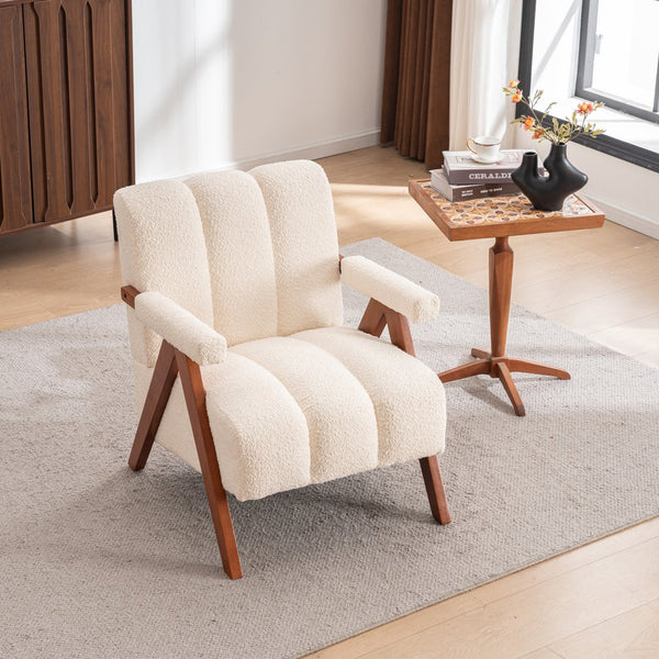 English Elm Mid-century Modern Chenille Accent Chair Cloud Silhouette Oak Frame Living Room Lounge W1170P425382