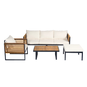 English Elm Outdoor Acacia Wood Iron Pipe Patio Set with Sofa Chair Ottoman and Table N757S454896B
