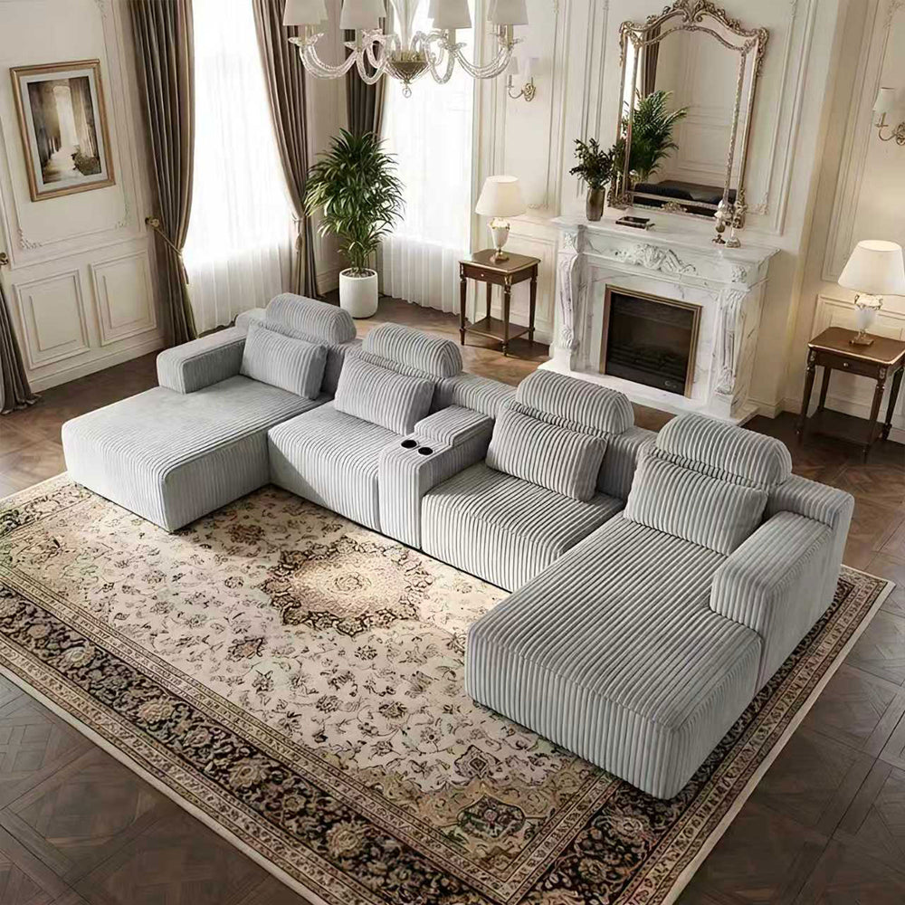 English Elm Modern Corduroy Upholstered L-shaped Sectional with Chaise for Family Living Rooms Black W5156S00003
