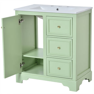 English Elm 30-Inch elegant bathroom vanity with ceramic basin, soft-close drawers, adjustable shelves, durable finish Green N729P176237L