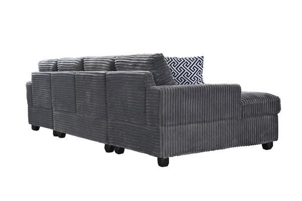 English Elm Multifunctional Corduroy Modular Sectional with Dual Chaise Cup Holders Living Room Dark Gray B2730S00072