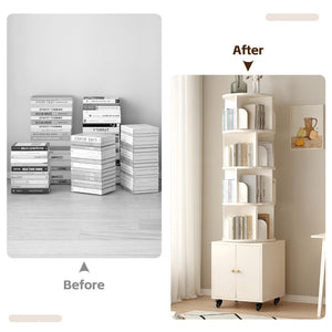 English Elm Rotating 360-Degree 5-Tier Corner Bookshelf With Drawer - Space-Saving Storage For Small Rooms W2641P329223-GIGA