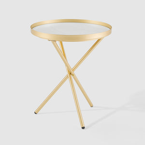 Trebent Glam 18" 3-Leg Side Table – Luxe Faux Marble Top with Gold Base, Perfect for Small Spaces