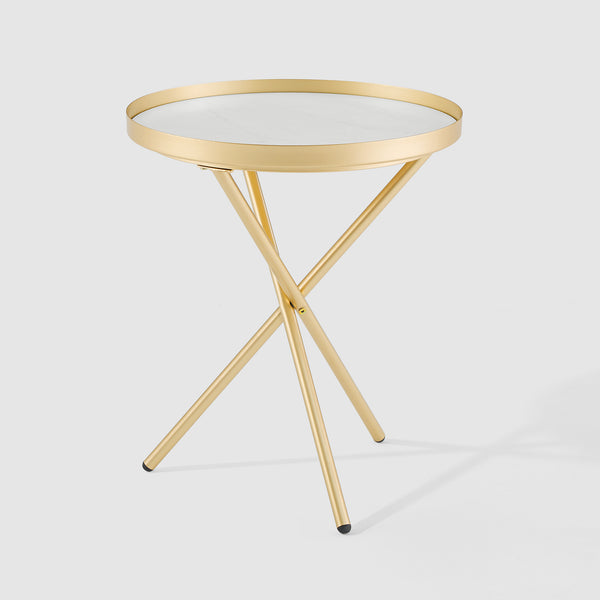 Trebent Glam 18" 3-Leg Side Table – Luxe Faux Marble Top with Gold Base, Perfect for Small Spaces