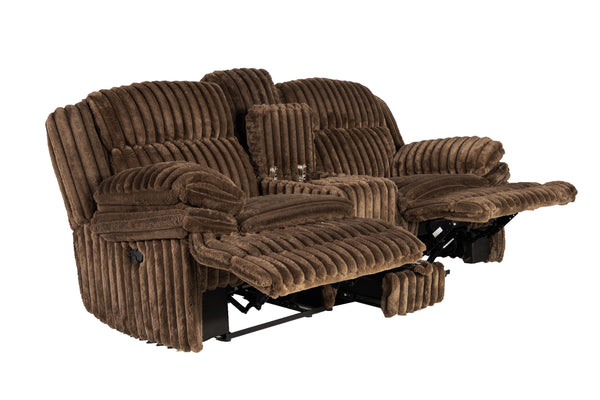 English Elm Manual Motion Loveseat with Fur-Like Corduroy Upholstery, Plush Arms, Dual Cup Holders & Storage Chocolate 33 L x 82 W x 28 H B089P296897