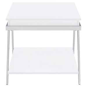 English Elm Briana Lacquered Mdf End Table with Chrome Legs and Open Shelf for Modern Living B062P447811