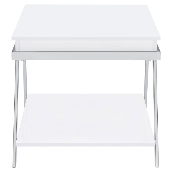 English Elm Briana Lacquered Mdf End Table with Chrome Legs and Open Shelf for Modern Living B062P447811