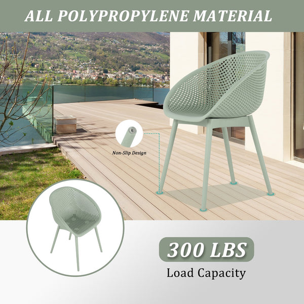 English Elm Summer Outdoor Bistro Set Uv Resistant Polypropylene Slatted Chairs and Round Patio Table Pale Green,White W3450S00021