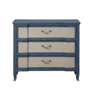 English Elm Laurel Grove French Country Three Drawer Chest in Ocean Blue Fully Assembled B108P481208