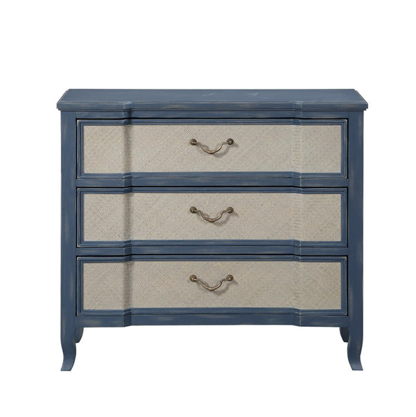 English Elm Laurel Grove French Country Three Drawer Chest in Ocean Blue Fully Assembled B108P481208