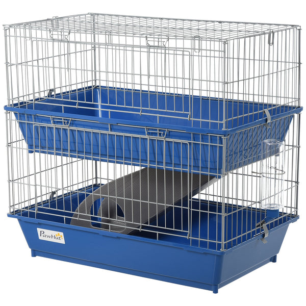 English Elm Pawhut Two Tier Small Animal Wire Habitat with Ramp Dual Trays and Feeding Accessories W2225P217530