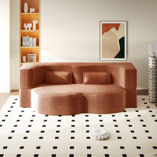 English Elm Modern Corduroy Floor Sofa Foldable Twin Sleeper Foam Filled for Compact Living Spaces Orange W1885P435362
