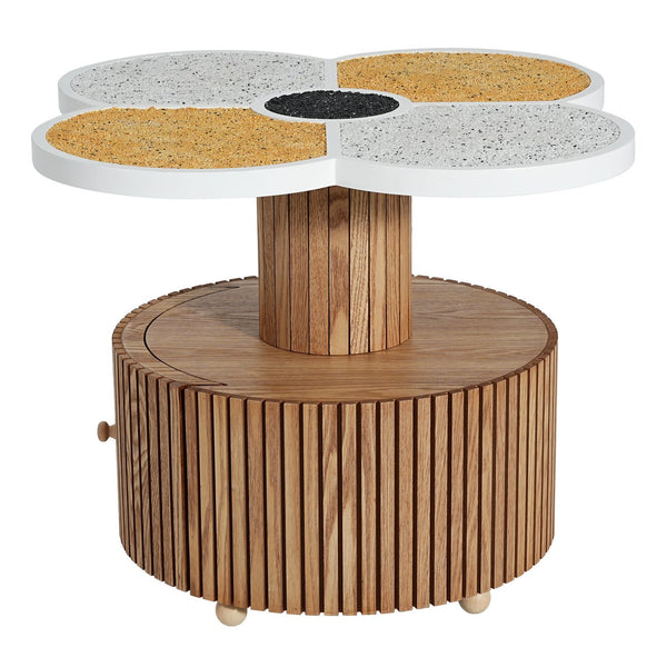 English Elm Unique Clover Shaped Stone Texture Side Table with Drawer Organic Sculptural Accent N770P355454N