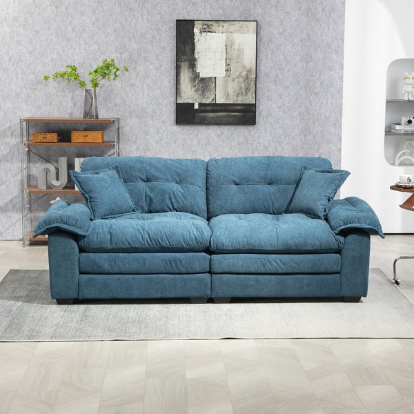 English Elm 84" Chenille Sofa Loveseat with Memory Foam & Pocket Springs, Plush Dual-Layer Comfort, Sturdy Frame Blue W676S00010