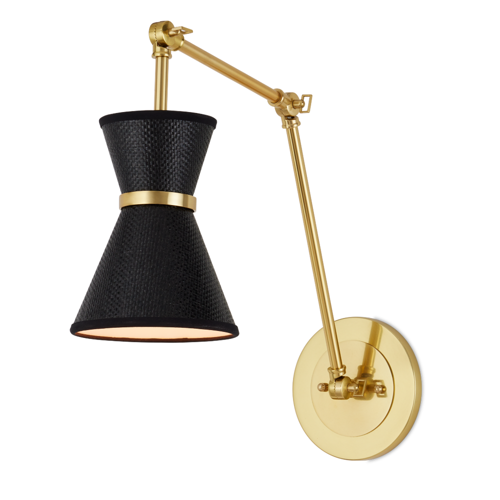 Avignon Wall Sconce - Handmade Black Paper Shade & Polished Brass Finish, French Chic Design Accent