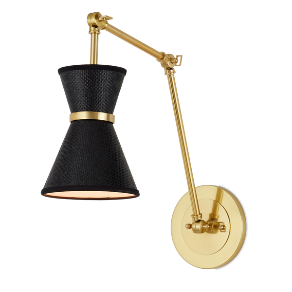 Avignon Wall Sconce - Handmade Black Paper Shade & Polished Brass Finish, French Chic Design Accent