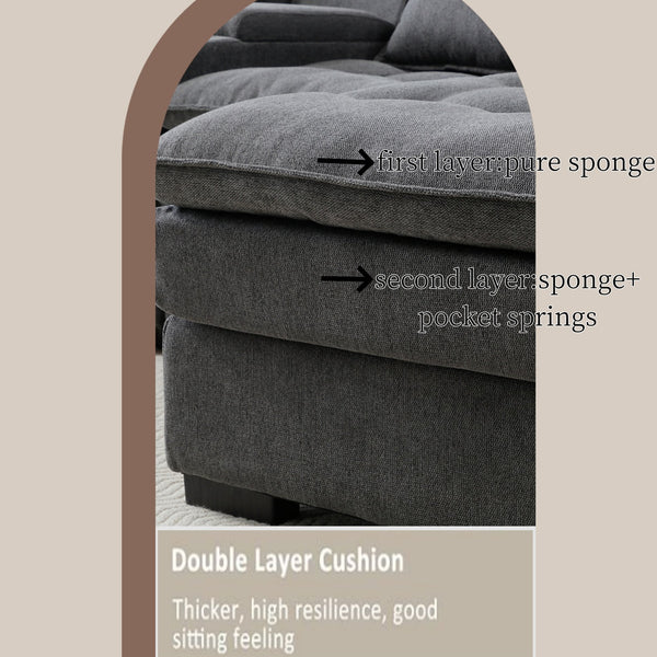 English Elm 130" U-Shaped Sofa With Console & Cupholders - Spacious 6-Seat Sleeper Couch For Living Room Comfort W1117S00241