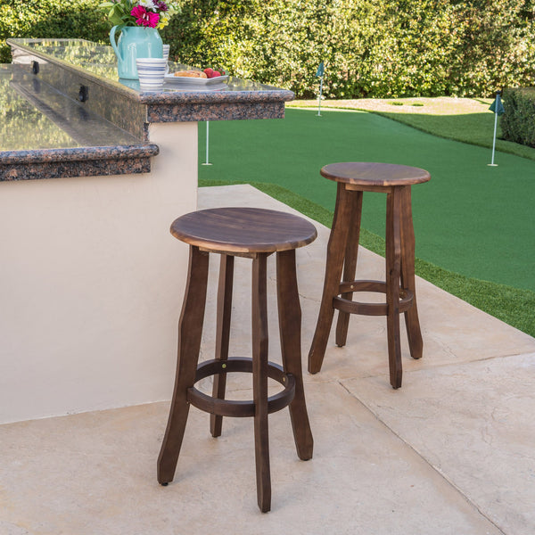 English Elm Christopher Knight Home® - PIKE Primrose Outdoor Dark Gray Acacia Wood Barstools Set of 2 — Backless, Water-Resistant, 30" High Comfort 60810.00DBRN