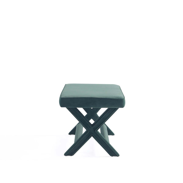 English Elm Abigail Velvet Upholstered Accent Bench in Forest Green with Solid Wood X-Leg Frame, Plush Cushion B365P398206
