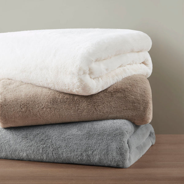 JLA Home Madison Park - Solid Premium Faux Fur Throw - Ultra-Soft 50x60in Velvet Reverse, OEKO-TEX Certified, Machine Washable Elegance MP50-8017