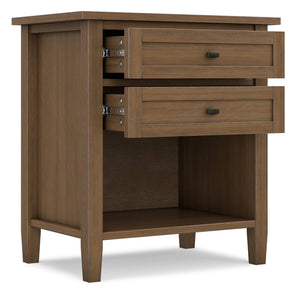 English Elm Warm Shaker Pine Nightstand with Two Drawers and Open Shelf for Farmhouse Bedrooms B136P420751