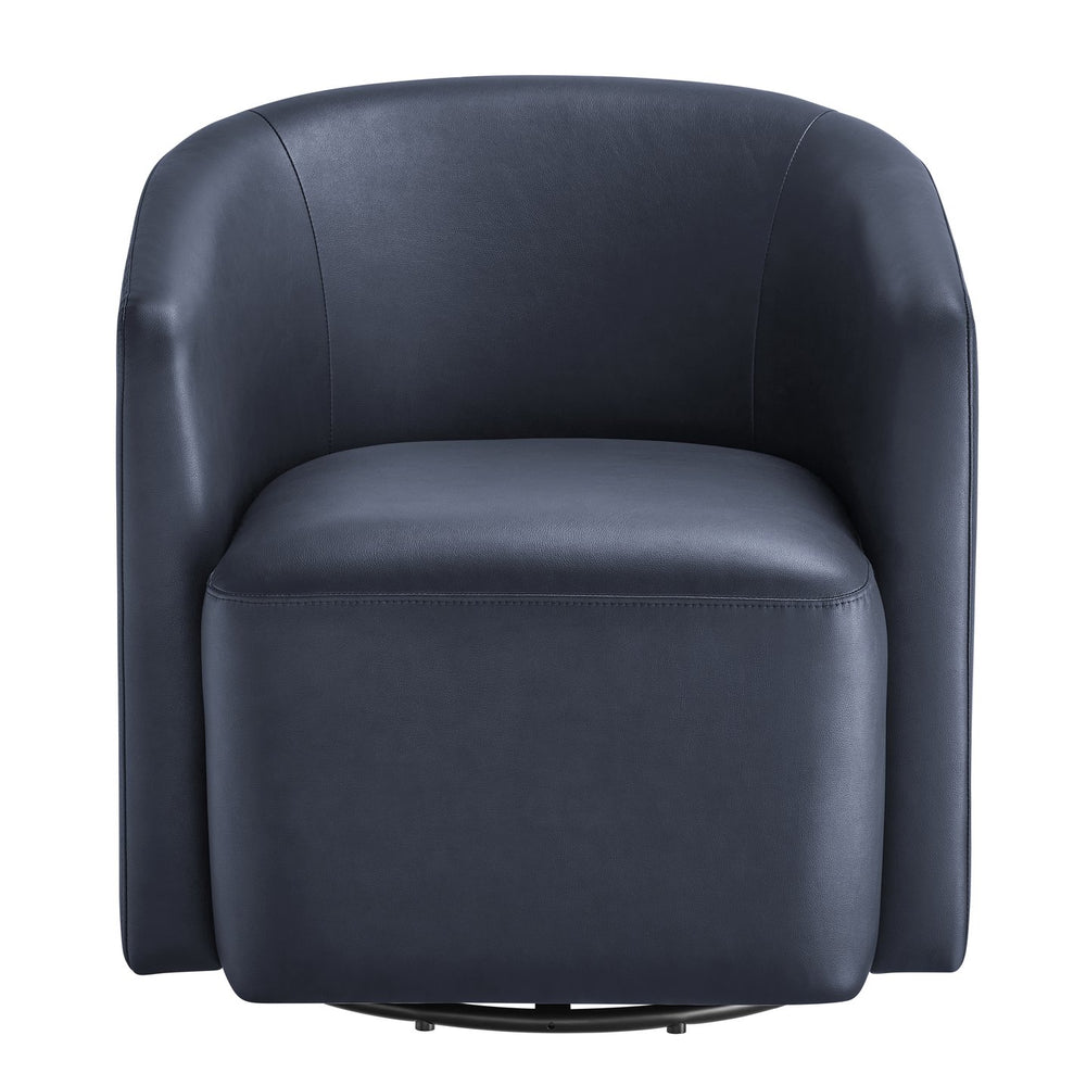 English Elm Ardena Midnight Blue Faux Leather Swivel Barrel Chair — Modern 360° Swivel, Pocket Coil Seat, Compact Chic (29.5x30x31.75) B050P322594