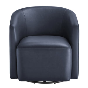English Elm Ardena Midnight Blue Faux Leather Swivel Barrel Chair — Modern 360° Swivel, Pocket Coil Seat, Compact Chic (29.5x30x31.75) B050P322594