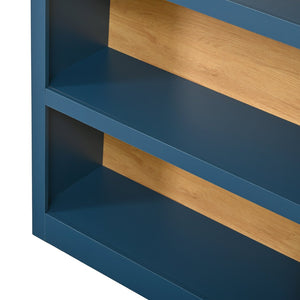 English Elm On-trend Farmhouse Two-tone Bookcase Set Arched Fabric Crown Open 5-tier Shelving Blue N721P411205C