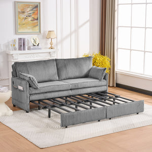 English Elm 73"convertible Corduroy Sleeper Sofa with Usb Port and Side Pocket for Studio Apartments Grey W3373P405036