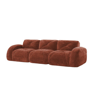 English Elm 110''boneless Velvet Sectional Sofa Modular Cloud Seating with Tufted Cushions for Living Rooms Red+Brown W714S01607