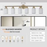 English Elm 6-Light Golden Bathroom Vanity Light Fixture, Frosted Glass Shades, Modern Wall Mounted Lighting (No Bulbs)