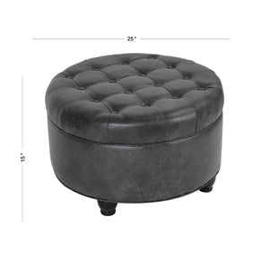English Elm Gery Round Tufted Storage Ottoman Faux Leather Lift Top Living Room Footrest Black+ Gray B056P416974